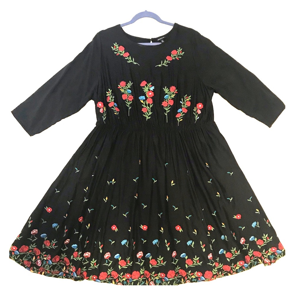 Torrid Dress black with embroidered flowers